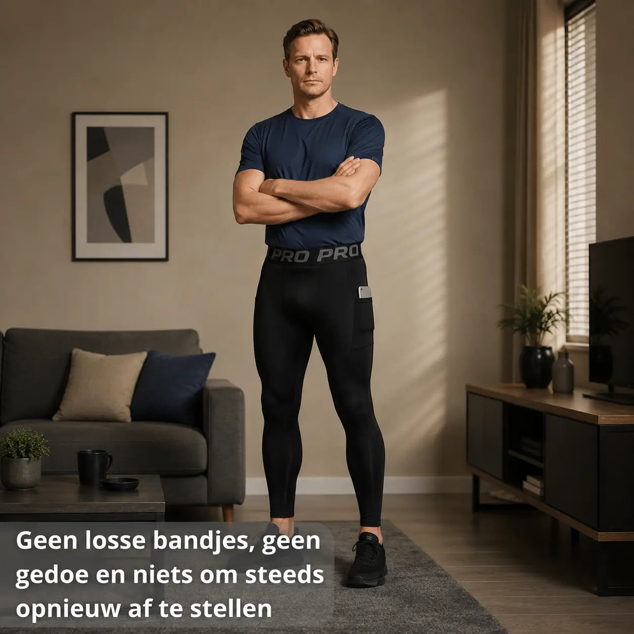 Compressiebroek heren blauw, geschikt voor sport en werk