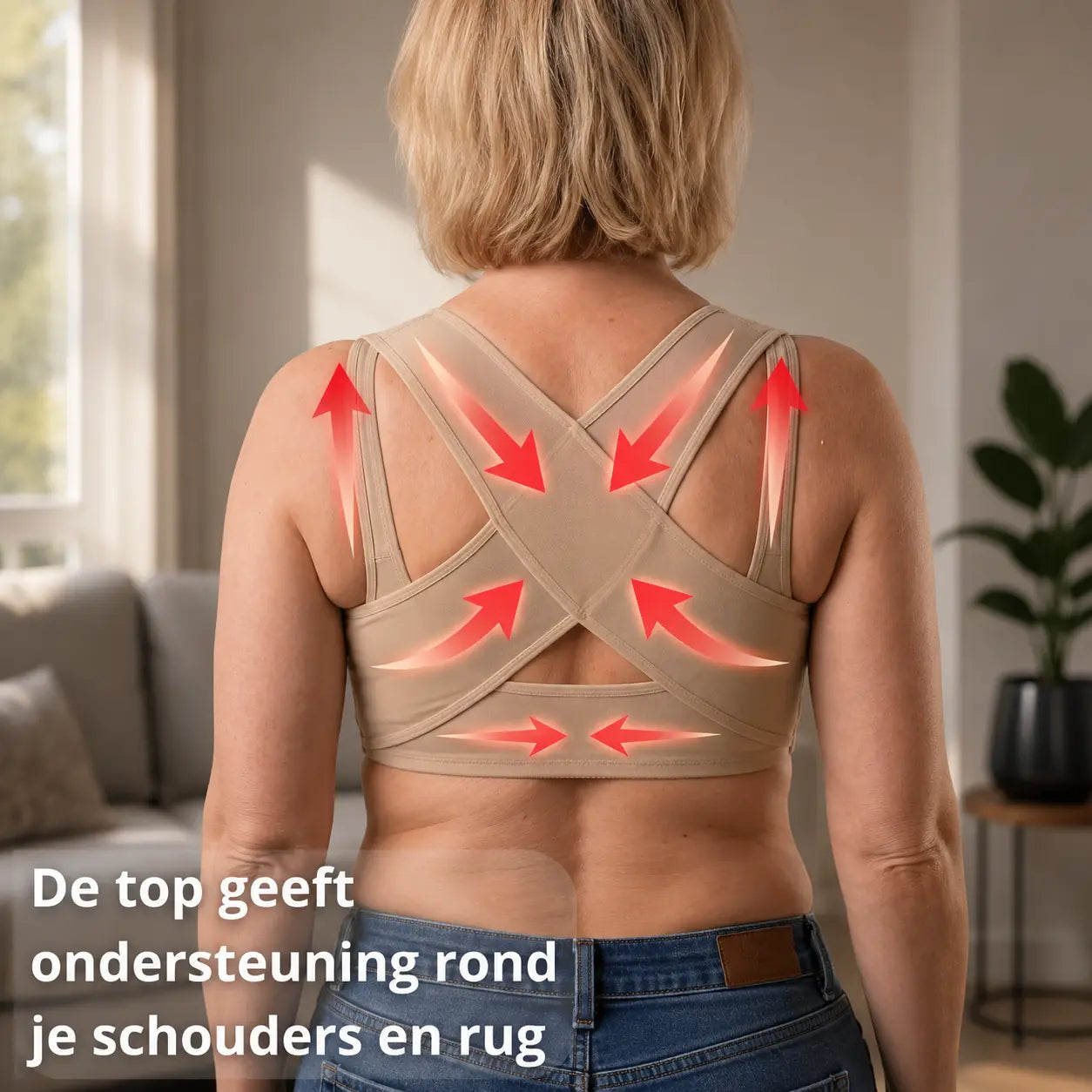 Compressietop dames beige, ademend materiaal