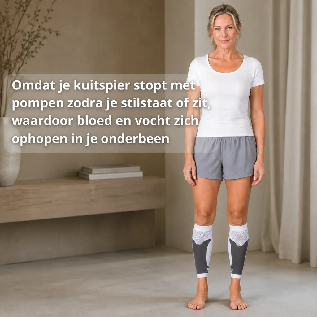 Compressie kuitmouw zwart, ademend materiaal