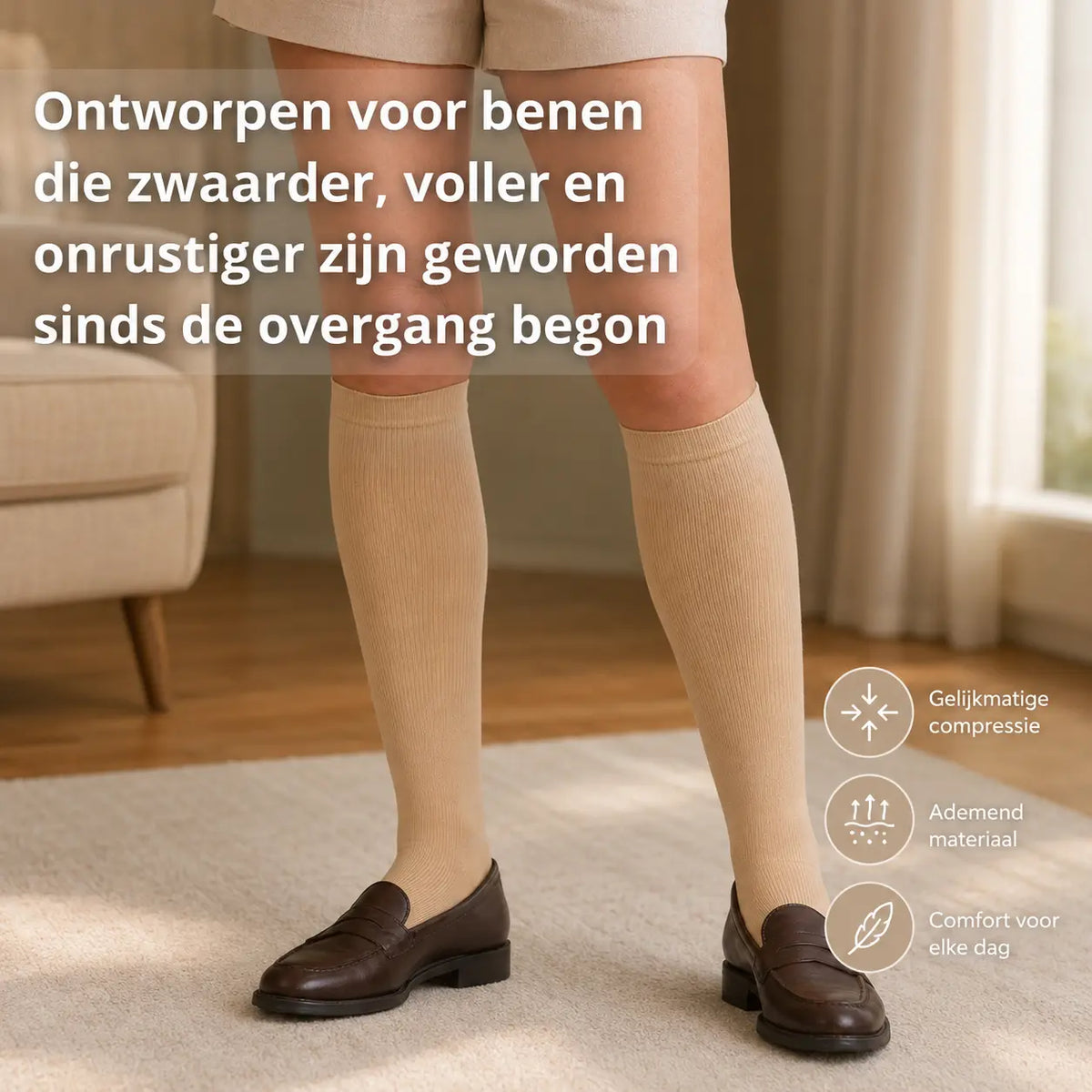 Compressiekousen bij menopauze, zware en vermoeide benen