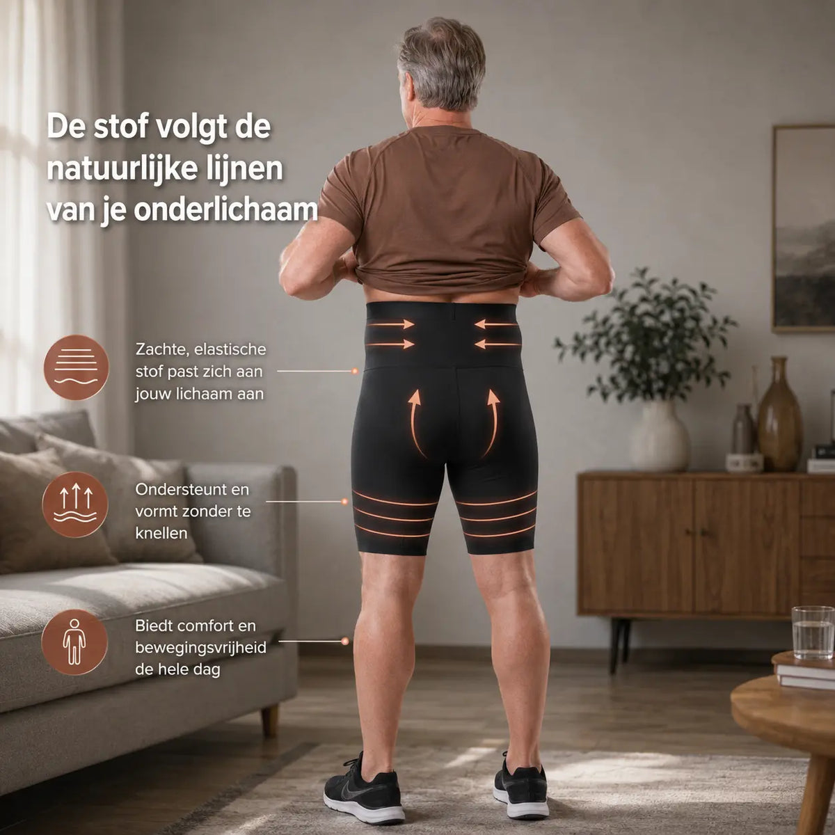 Postuurbroek heren zwart, flexibele pasvorm