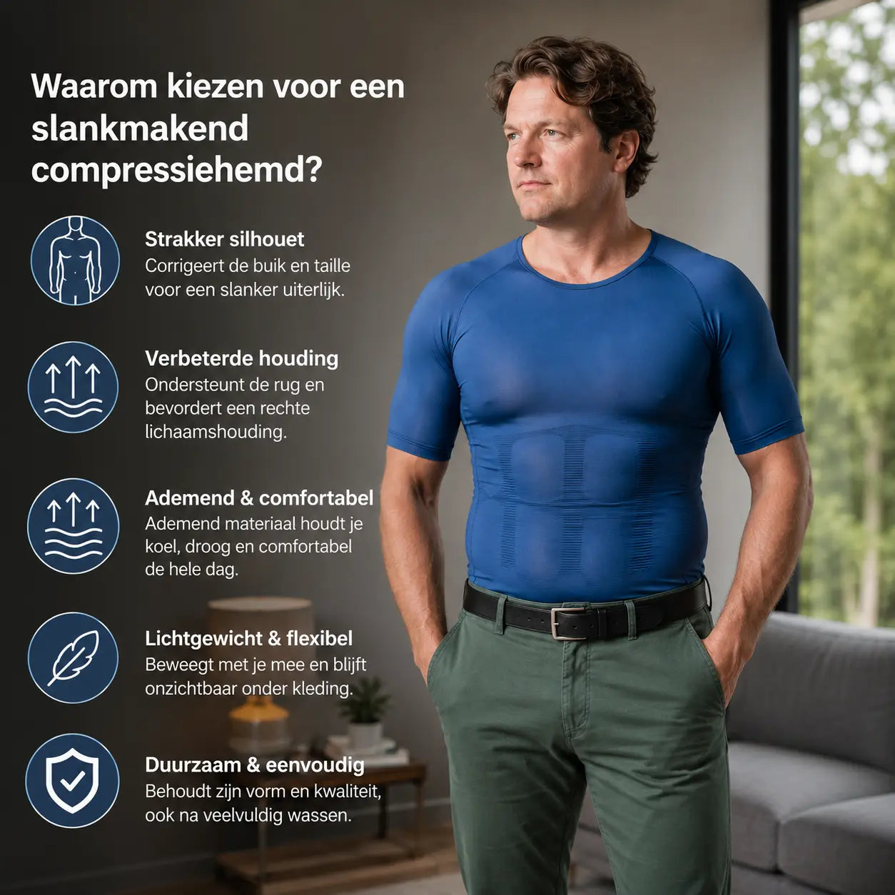 Compressie shirt heren, slank en ondersteunend