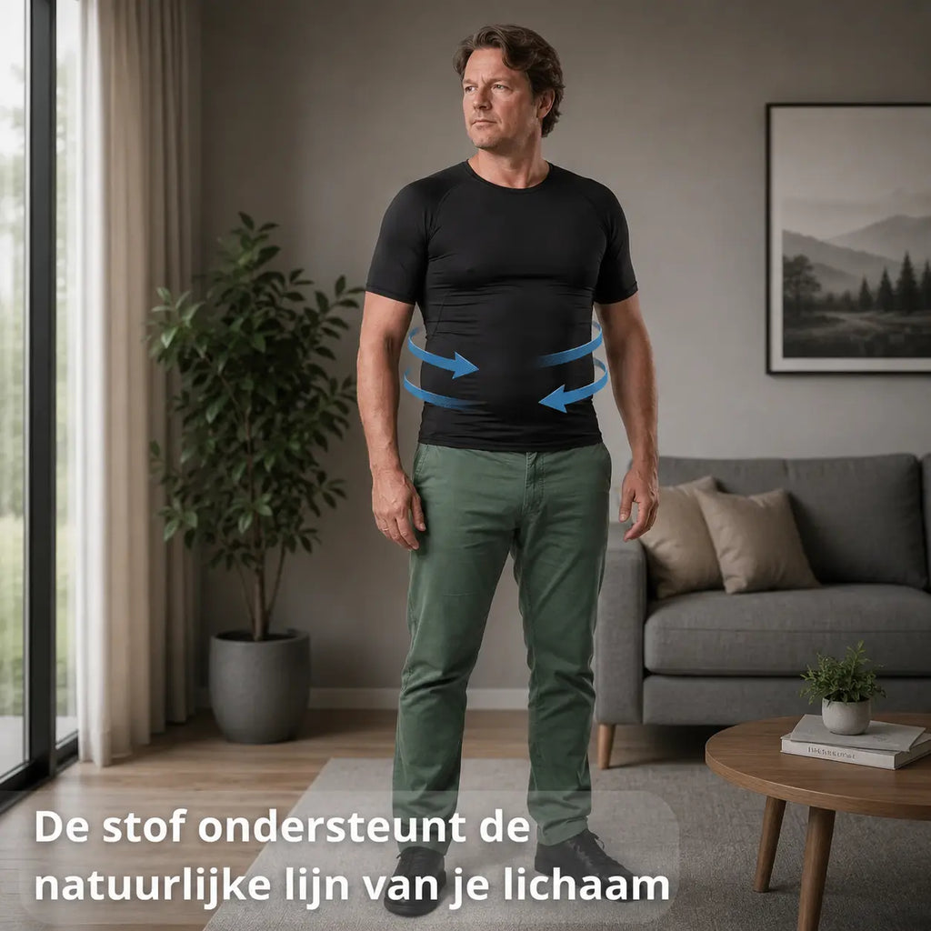Compressiehemd heren blauw, strakke pasvorm