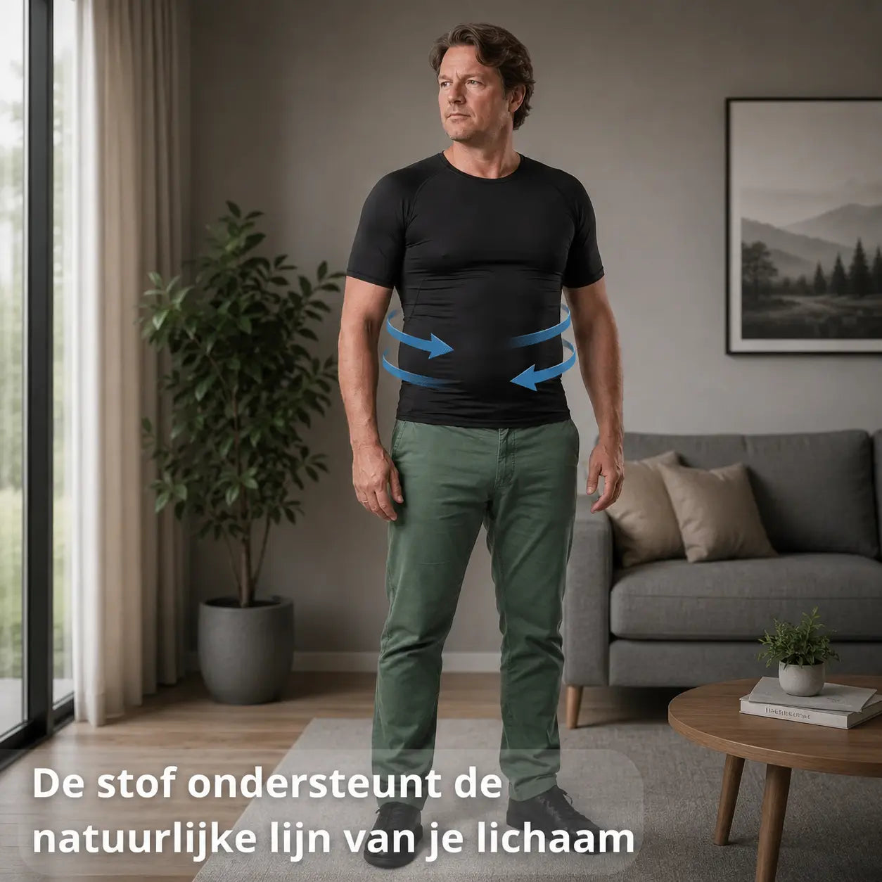 Compressiehemd heren blauw, strakke pasvorm