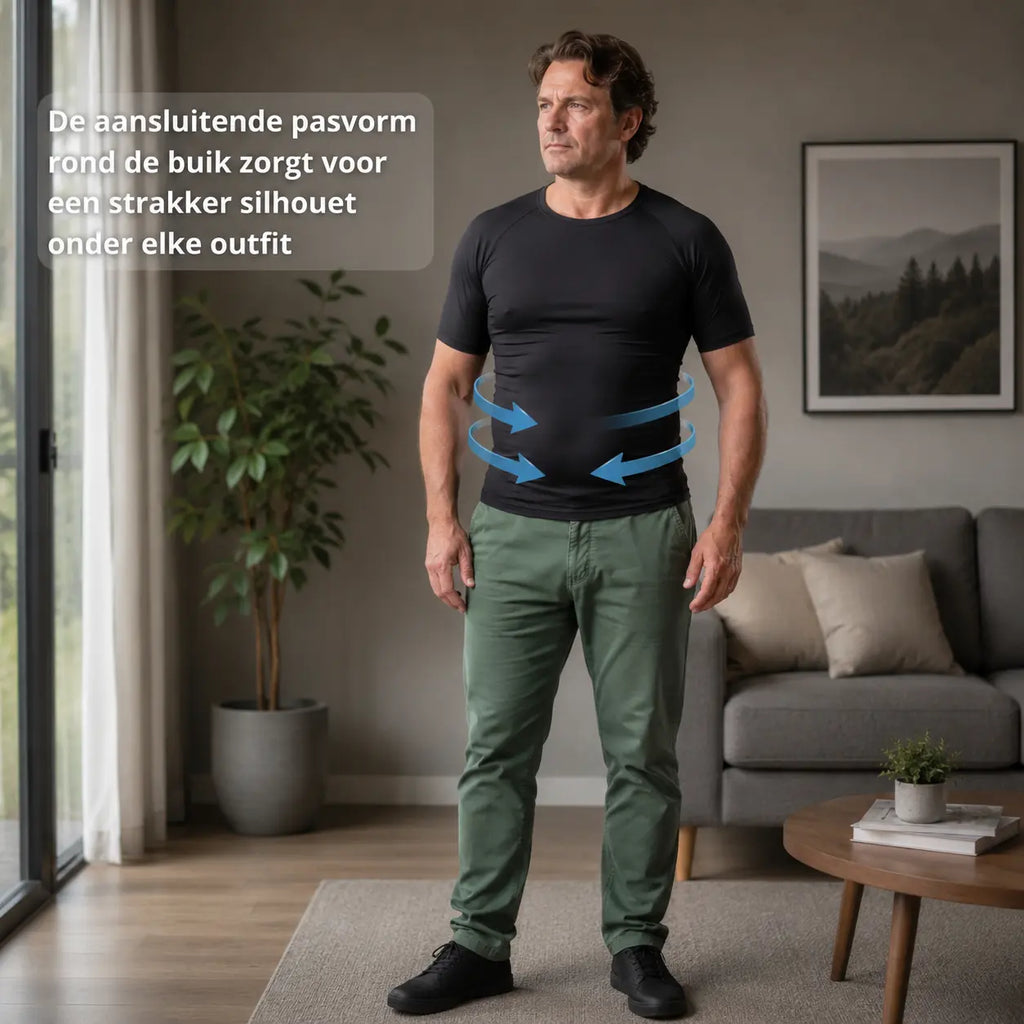 Compressieshirt heren wit, ondersteuning rug en buik