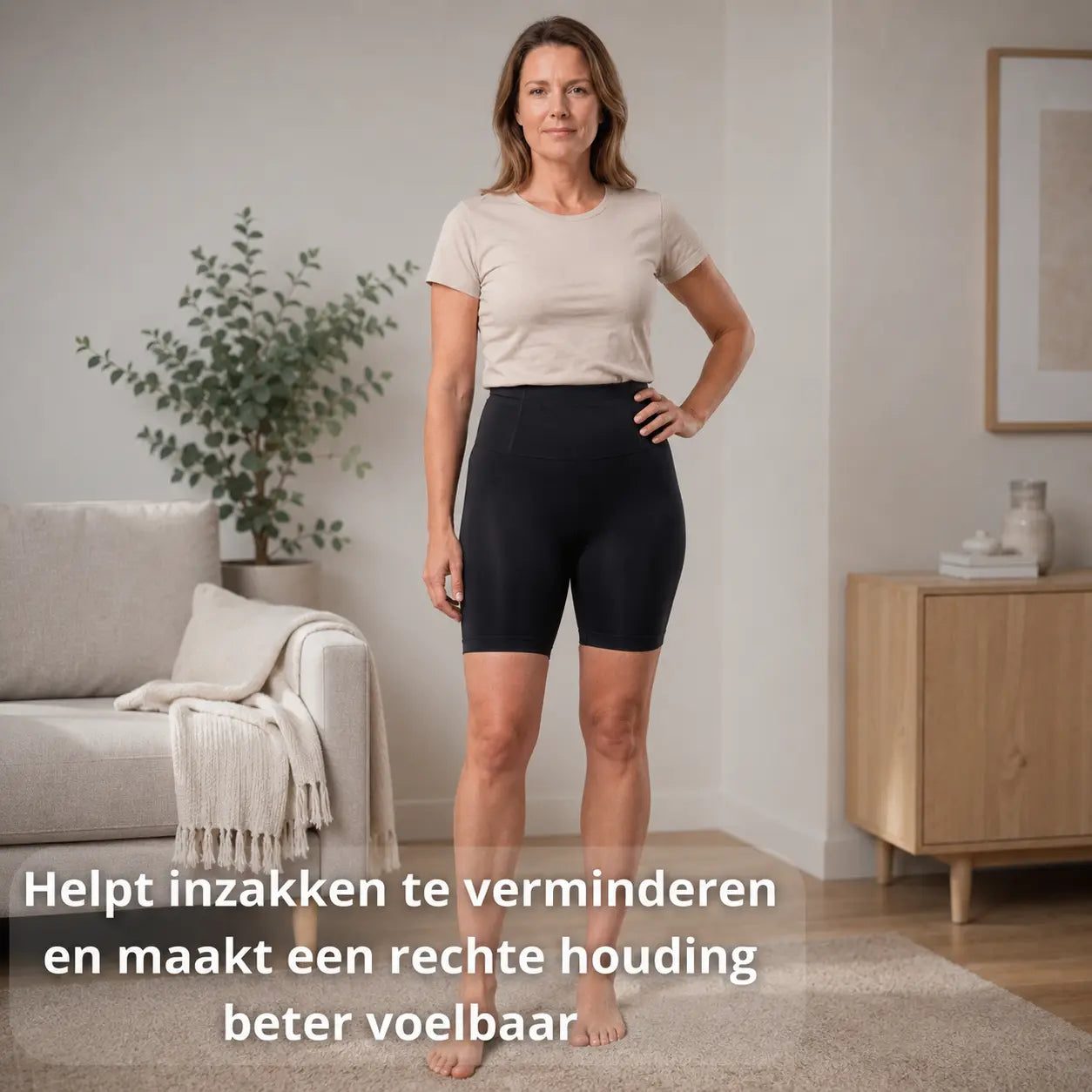 Postuurbroek dames beige, ademend materiaal