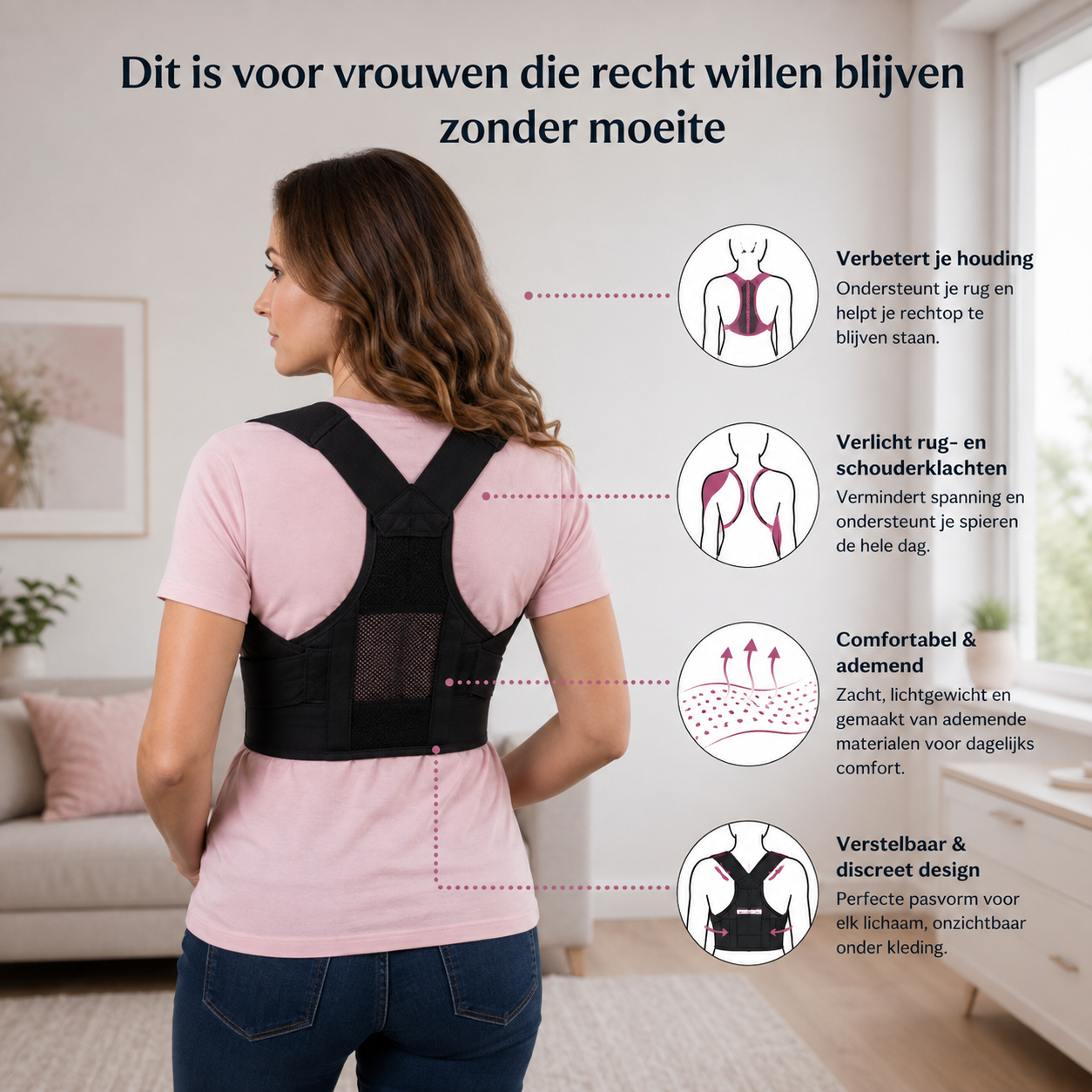 Postuur corrector dames, rugbrace voor de rug
