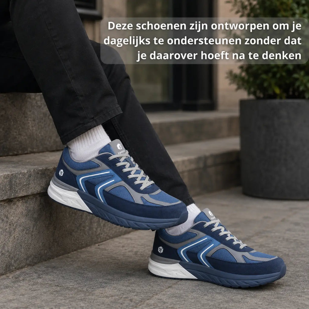 Orthopedische schoenen heren blauw, schokdempende zool