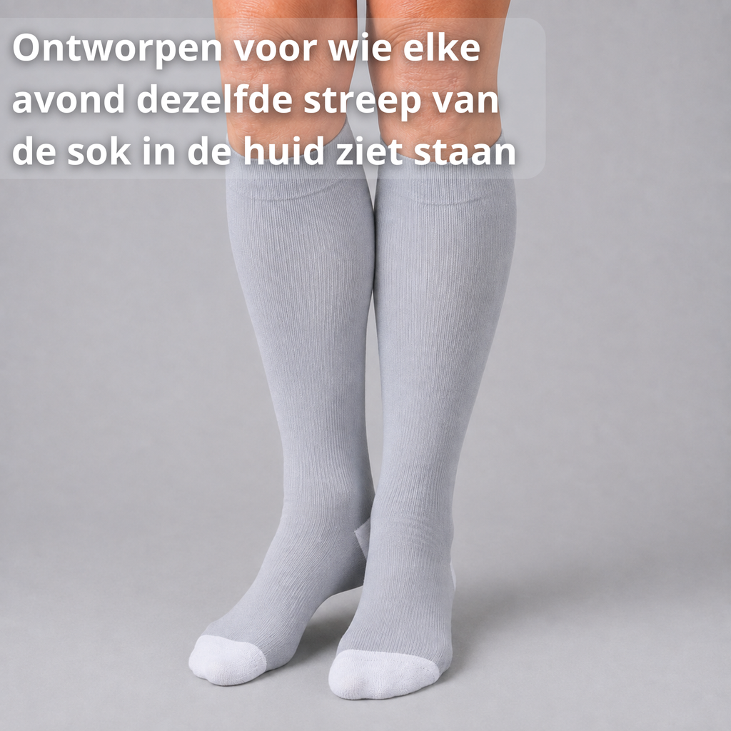 Close-up compressiekous met gelijkmatige compressie van enkel tot kuit
